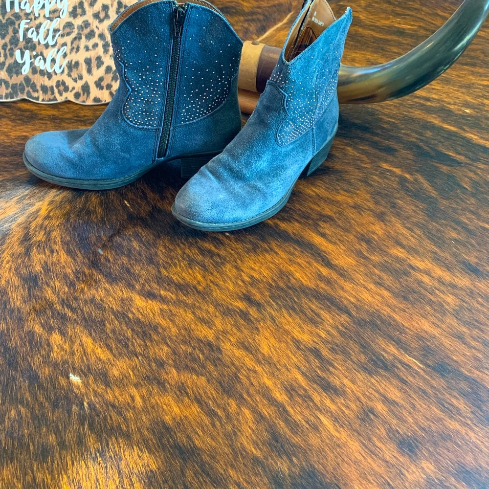 Blue Suede BOC Ankle Booties with bling